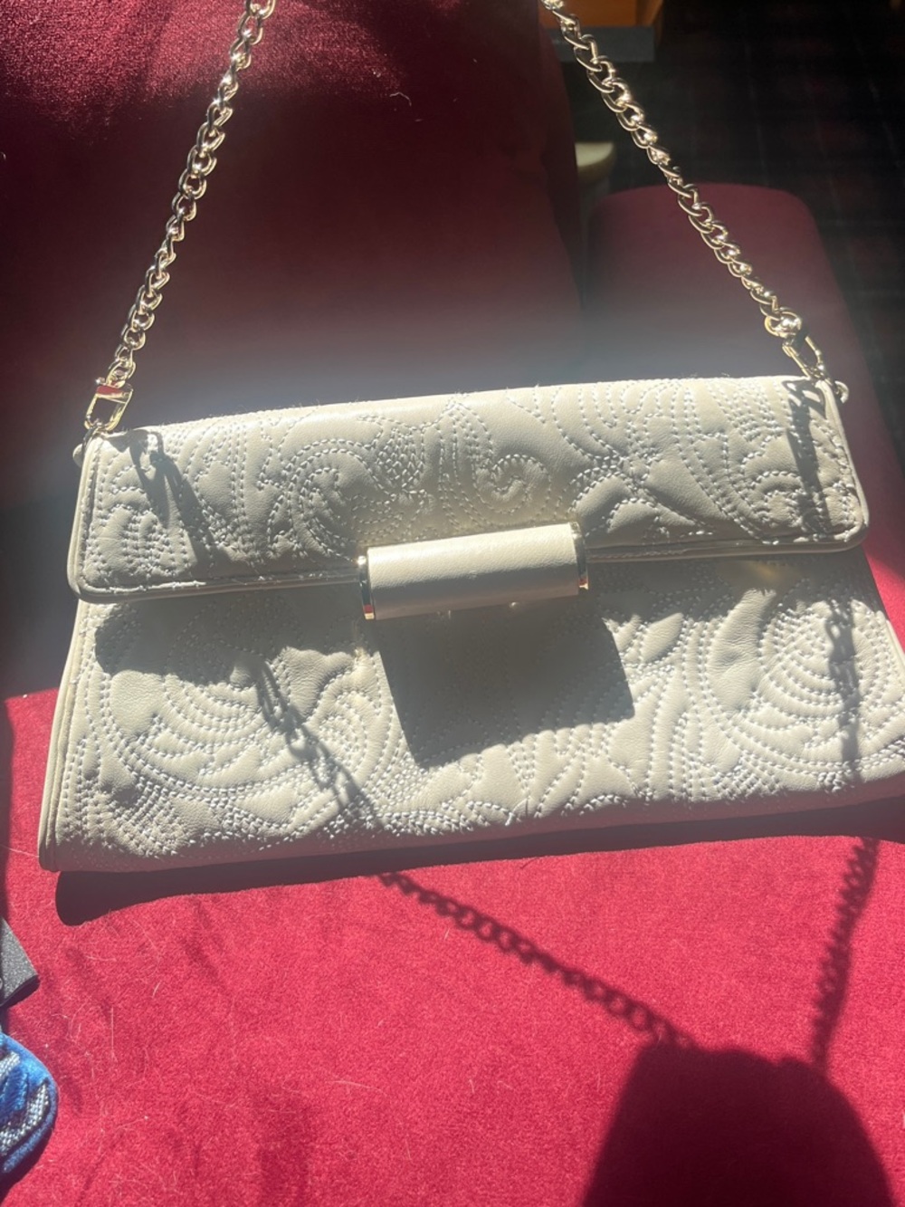 BCBGMaxAzria Quilted Cream Chain Shoulder Clutch